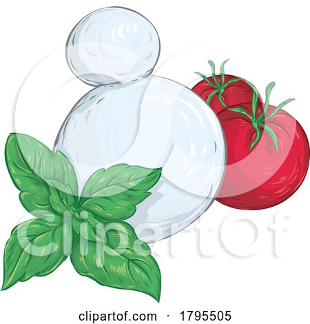 Cartoon Tomato Basil and Mozarella by Domenico Condello