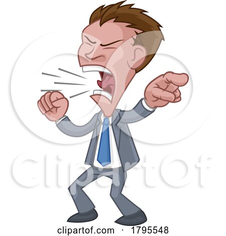Angry Boss Business Man in Suit Cartoon Shouting by AtStockIllustration
