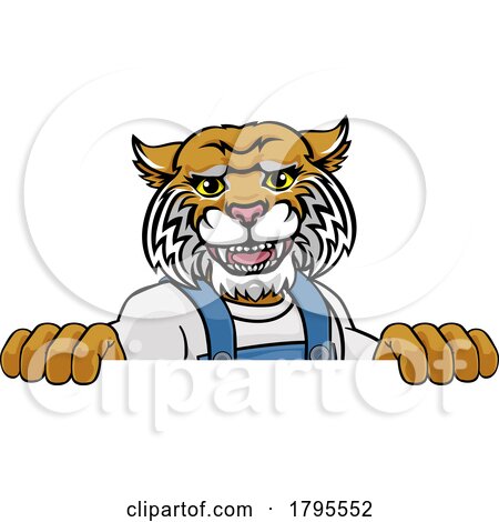 Wildcat Mascot Plumber Mechanic Handyman Worker by AtStockIllustration