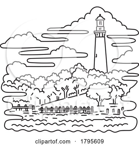 Currituck Beach Lighthouse in Outer Banks North Carolina USA Mono Line Art by patrimonio