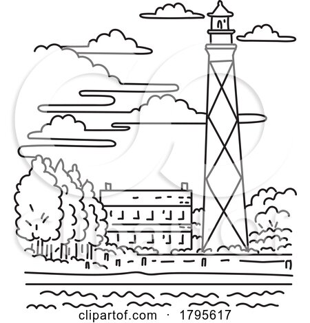 Cape Lookout Lighthouse in Outer Banks North Carolina USA Mono Line Art by patrimonio