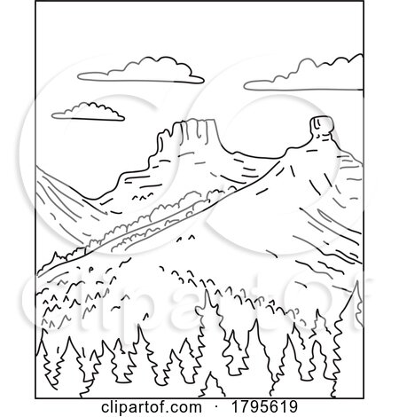 Chimney Rock National Monument in San Juan National Forest Colorado Mono Line Art by patrimonio