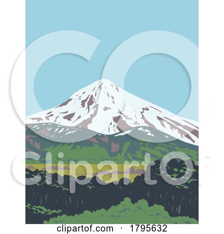 Volcan Lanin or Lanin Volcano Between Argentina and Chile WPA Art Deco Poster by patrimonio