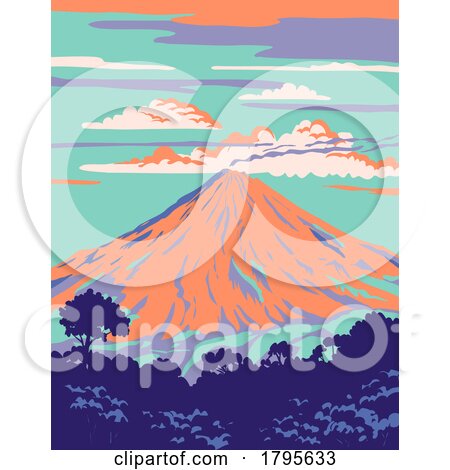 Volcan De Colima or Volcan De Fuego in Mexico WPA Art Deco Poster by patrimonio