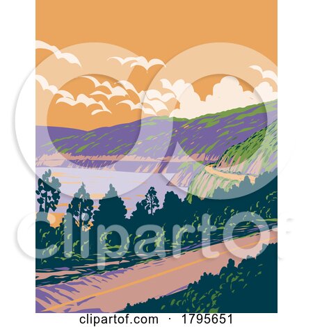 Route of the Seven Lakes in Villa La Angostura and San Martin De Los Andes Argentina WPA Art Deco Poster by patrimonio