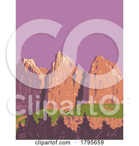 The Three Patriarchs in Zion National Park Utah USA WPA Art Poster by patrimonio
