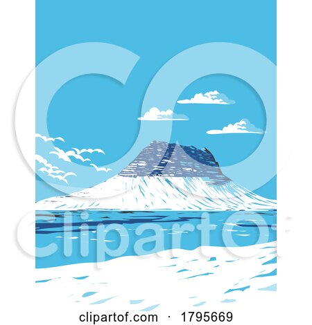 Kirkjufell Mountain near Grundarfjorou in Iceland WPA Art Deco Poster by patrimonio