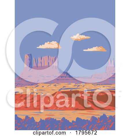 Monument Valley Navajo Tribal Park in Utah and Arizona USA WPA Art Poster by patrimonio