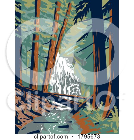 Cascade Falls in Moran State Park on Orcas Island Washington State WPA Poster Art by patrimonio