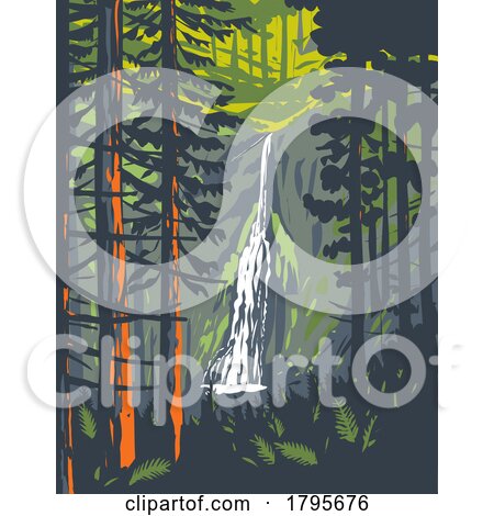 Marymere Falls in Olympic National Park Washington State WPA Poster Art by patrimonio