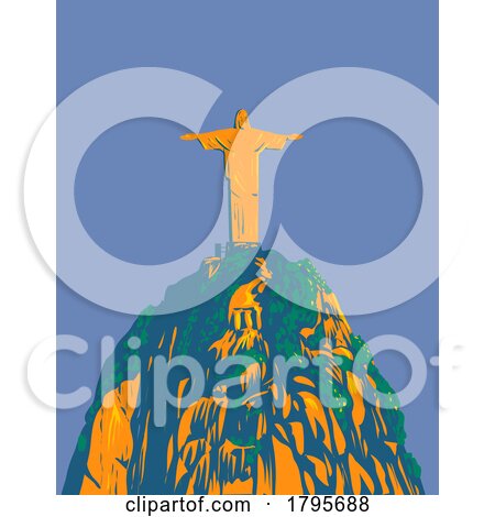 Christ the Redeemer on Corcovado Mountain Rio De Janeiro Brazil WPA Art Deco Poster by patrimonio