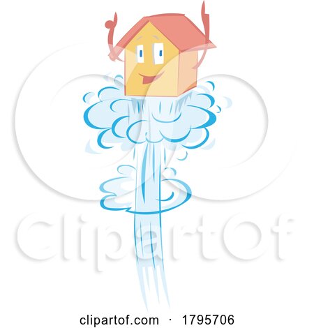 Cartoon Happy House Mascot Shooting up in Value by Domenico Condello