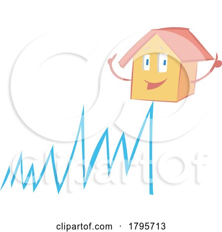 Cartoon Happy House Mascot on a Growing Graph by Domenico Condello