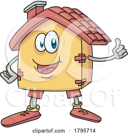 Cartoon Happy House Mascot Holding up a Thumb by Domenico Condello