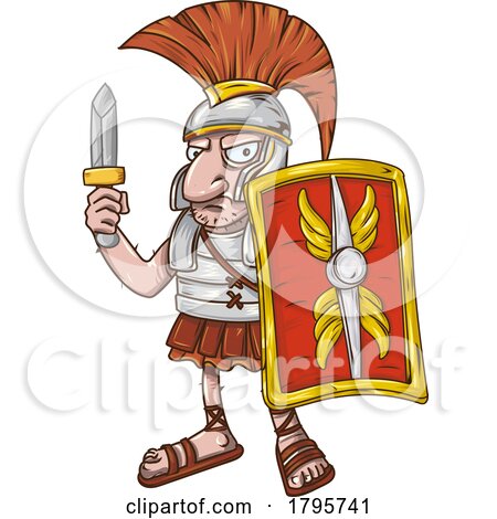 Cartoon Roman Centurion wIth a Shield and Short Sword by Domenico Condello