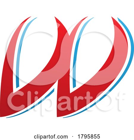 Red and Blue Spiky Italic Shaped Letter W Icon by cidepix