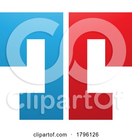 Red and Blue Bold Split Shaped Letter T Icon by cidepix