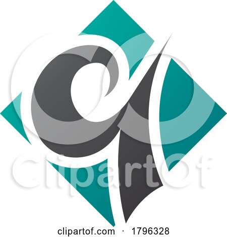 Persian Green and Black Diamond Shaped Letter Q Icon by cidepix