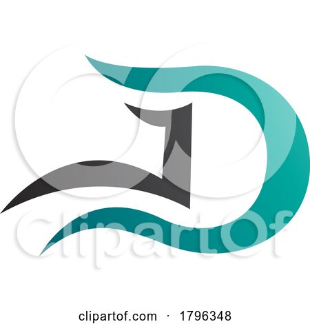 Persian Green and Black Letter D Icon with Wavy Curves by cidepix