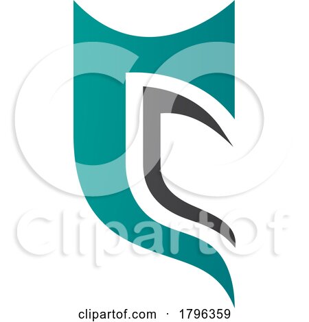 Persian Green and Black Half Shield Shaped Letter C Icon by cidepix