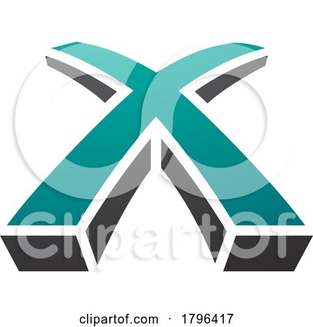 Persian Green and Black 3d Shaped Letter X Icon by cidepix