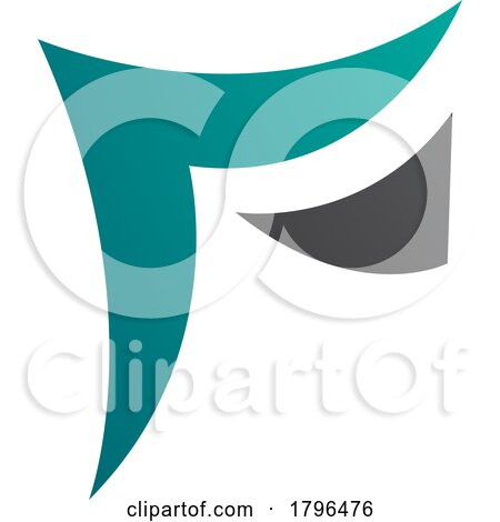 Persian Green and Black Wavy Paper Shaped Letter F Icon by cidepix
