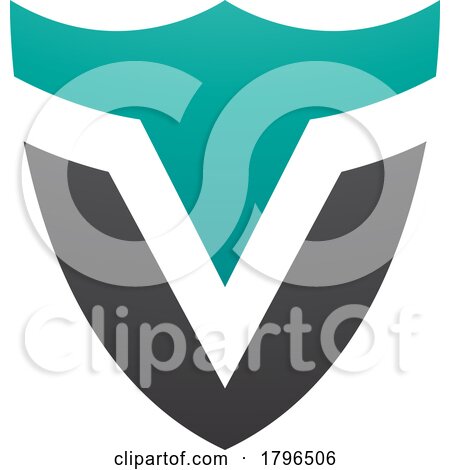 Persian Green and Black Shield Shaped Letter V Icon by cidepix