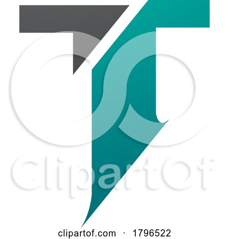 Persian Green and Black Split Shaped Letter T Icon by cidepix