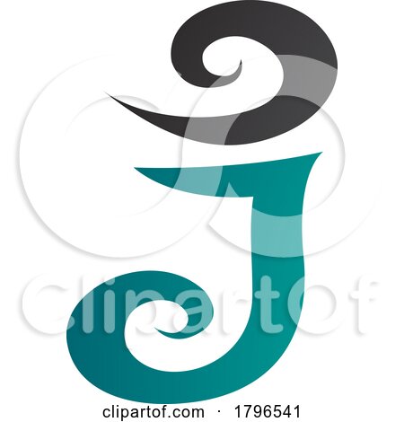Persian Green and Black Swirl Shaped Letter J Icon by cidepix
