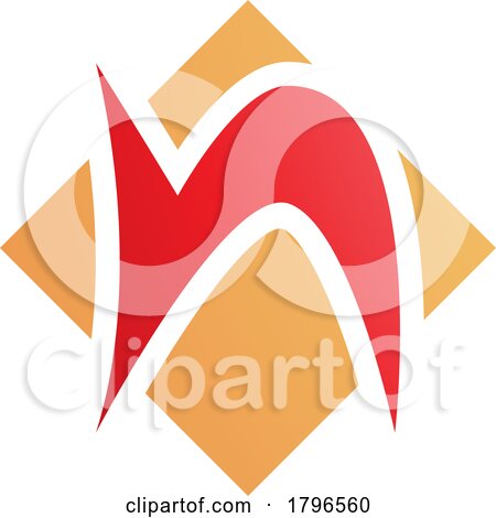 Orange and Red Letter N Icon with a Square Diamond Shape by cidepix