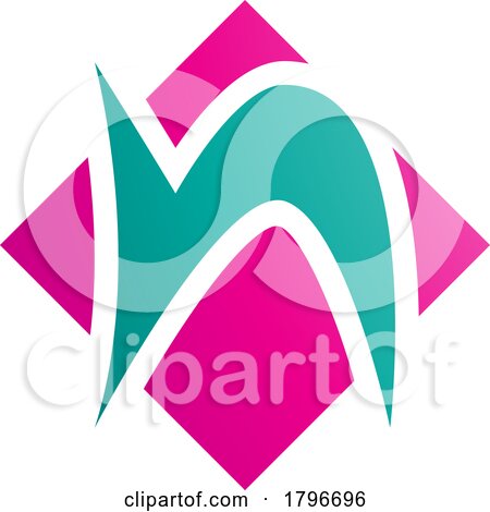 Magenta and Green Letter N Icon with a Square Diamond Shape by cidepix
