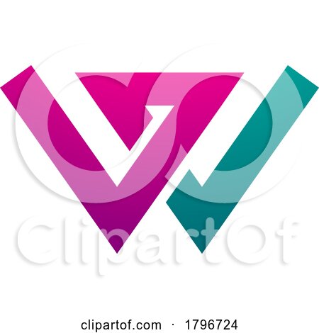 Magenta and Green Letter W Icon with Intersecting Lines by cidepix