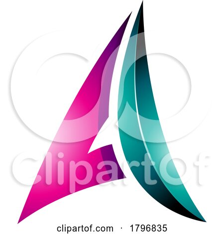 Magenta and Persian Green Glossy Embossed Paper Plane Shaped Letter a Icon by cidepix