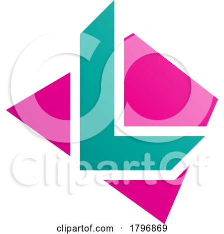 Magenta and Green Trapezium Shaped Letter L Icon by cidepix