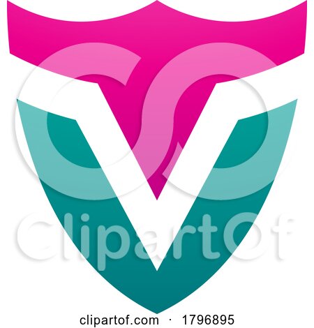 Magenta and Green Shield Shaped Letter V Icon by cidepix