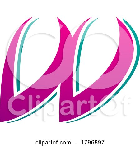 Magenta and Green Spiky Italic Shaped Letter W Icon by cidepix