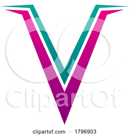 Magenta and Green Spiky Shaped Letter V Icon by cidepix