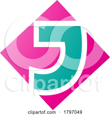 Magenta and Persian Green Square Diamond Shaped Letter J Icon by cidepix