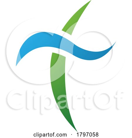 Green and Blue Curvy Sword Shaped Letter T Icon by cidepix