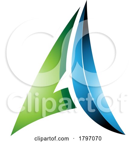 Green and Blue Glossy Embossed Paper Plane Shaped Letter a Icon by cidepix