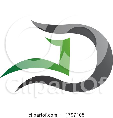 Grey and Green Letter D Icon with Wavy Curves by cidepix