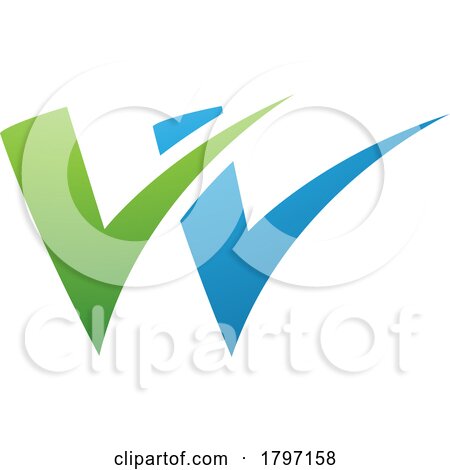 Green and Blue Tick Shaped Letter W Icon by cidepix