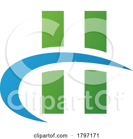 Green and Blue Letter H Icon with Vertical Rectangles and a Swoosh by cidepix