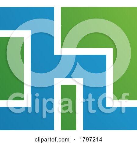Green and Blue Square Shaped Letter H Icon by cidepix