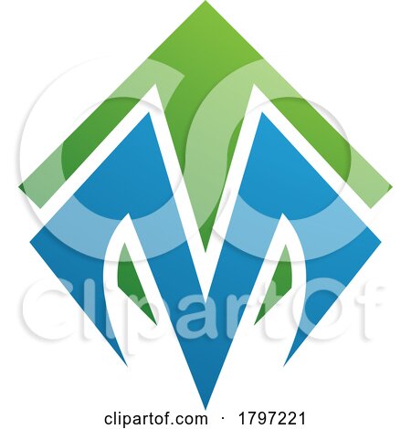 Green and Blue Square Diamond Shaped Letter M Icon by cidepix