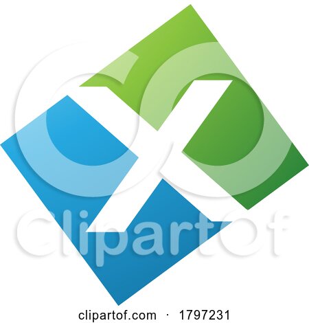 Green and Blue Rectangle Shaped Letter X Icon by cidepix