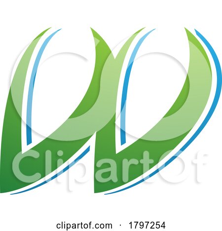 Green and Blue Spiky Italic Shaped Letter W Icon by cidepix