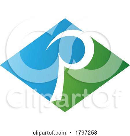 Green and Blue Horizontal Diamond Letter P Icon by cidepix