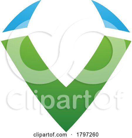 Green and Blue Horn Shaped Letter V Icon by cidepix