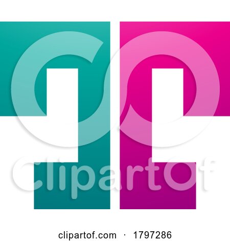 Magenta and Green Bold Split Shaped Letter T Icon by cidepix